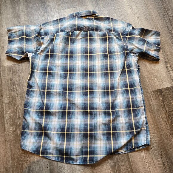 Red Head Brand Shirt Blue Mens Size Large Pearl Snap Plaid Short Sleeve Casual - Picture 13 of 14